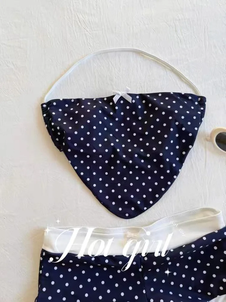 

Женский купальник-бикини в горошек с завязками, скрывающий живот, для студенток, консервативный стиль