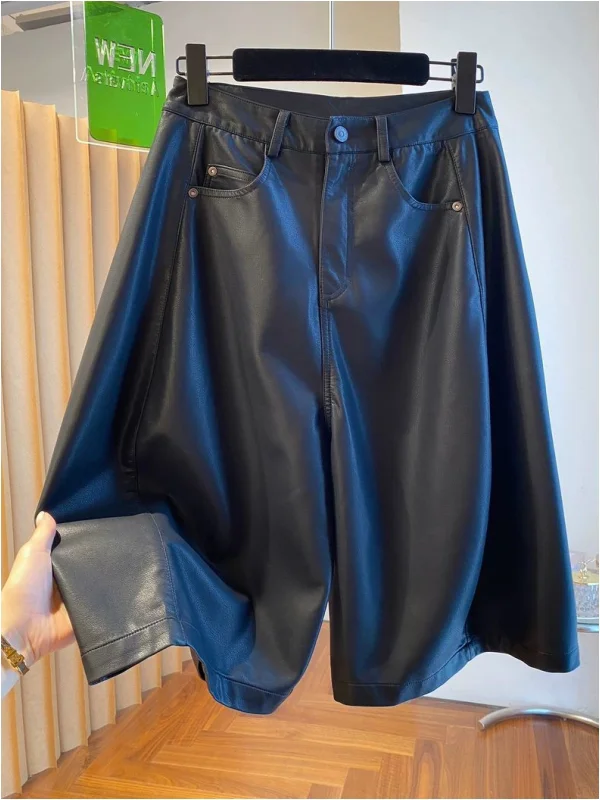 

Мужские брюки из искусственной кожи большого размера, прямого кроя, с высокой талией, повседневные, широкие штанины, удобные для осеннего сезона
