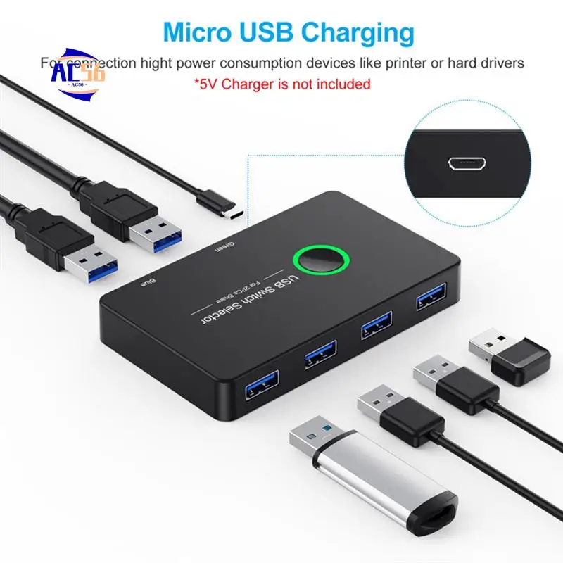 

AC56-Plastic USB Switcher For Keyboard Mouse Printer Mi Box 2Pc Port Sharing 4Pcs Device USB Hub