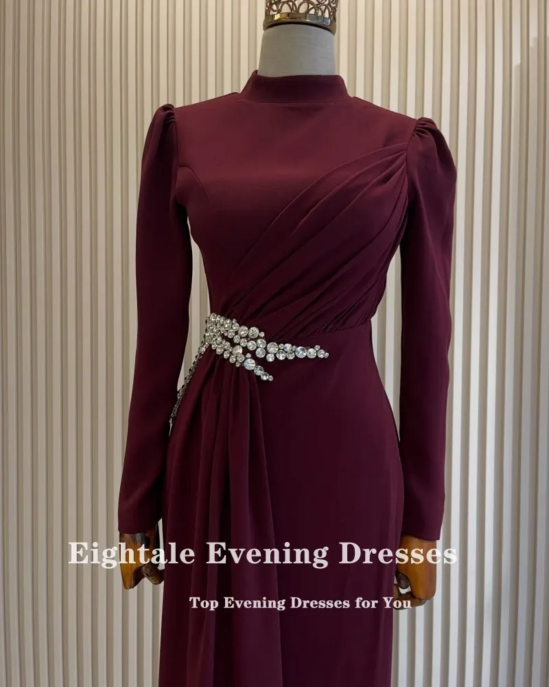 Eightale アラビアイブニングドレス ハイネック ビーズ ブルゴーニュ 長袖 カスタマイズされたマーメイド ウェディング パーティー ドレス Abendkleider Hochzeit