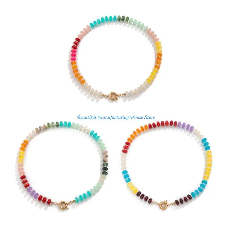 

E56A Multicolor Acrylic Beaded Chain Necklace Comfortable Jewelry Portable for Everyday Styles and Gifting
