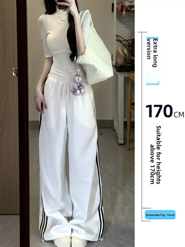 

Женские повседневные брюки с высокой талией и широкими штанинами, осенне-зимние, утепленные, свободного прямого кроя, спортивные, в пол, с белыми полосками