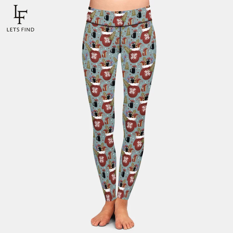 LETSFIND-pantalones de cintura alta para mujer, Leggings elásticos ajustados con estampado de gatitos de Navidad en 3D, moda de invierno, nuevo