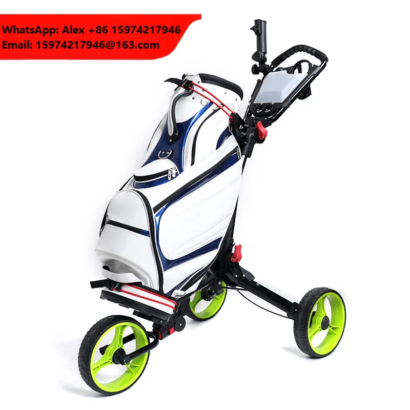 Fast Delivery Adjust Handle Golf Bag Cart Aluminum Frame 3 Wheels Golf Trolley Push Cart With Cup Holder