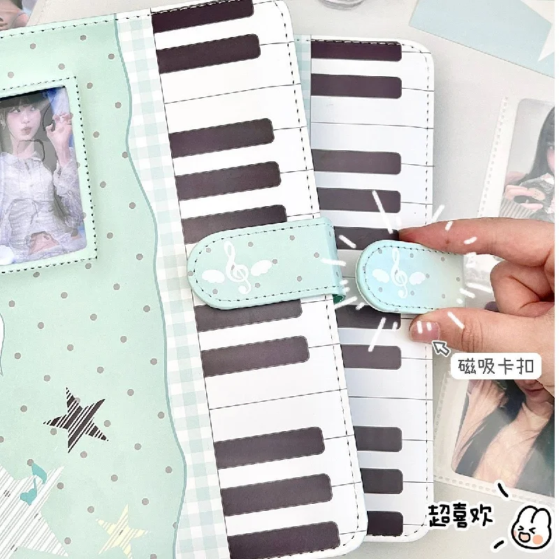 Immagine 4: Raccoglitore per Fotocard A5 Verde Menta da 3 Pollici in Pelle PU, Album a Fogli Mobili per Collezione di Foto Polaroid, per Ragazze e Studentesse