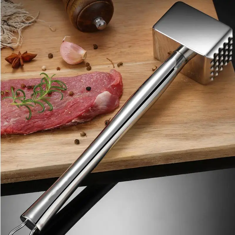 Meat Tenderizer Stainless Steel Tool Cooking Meat Hammer Meat Pounder Labor-Saving Flattener with Hanger Hole Labor-Saving for