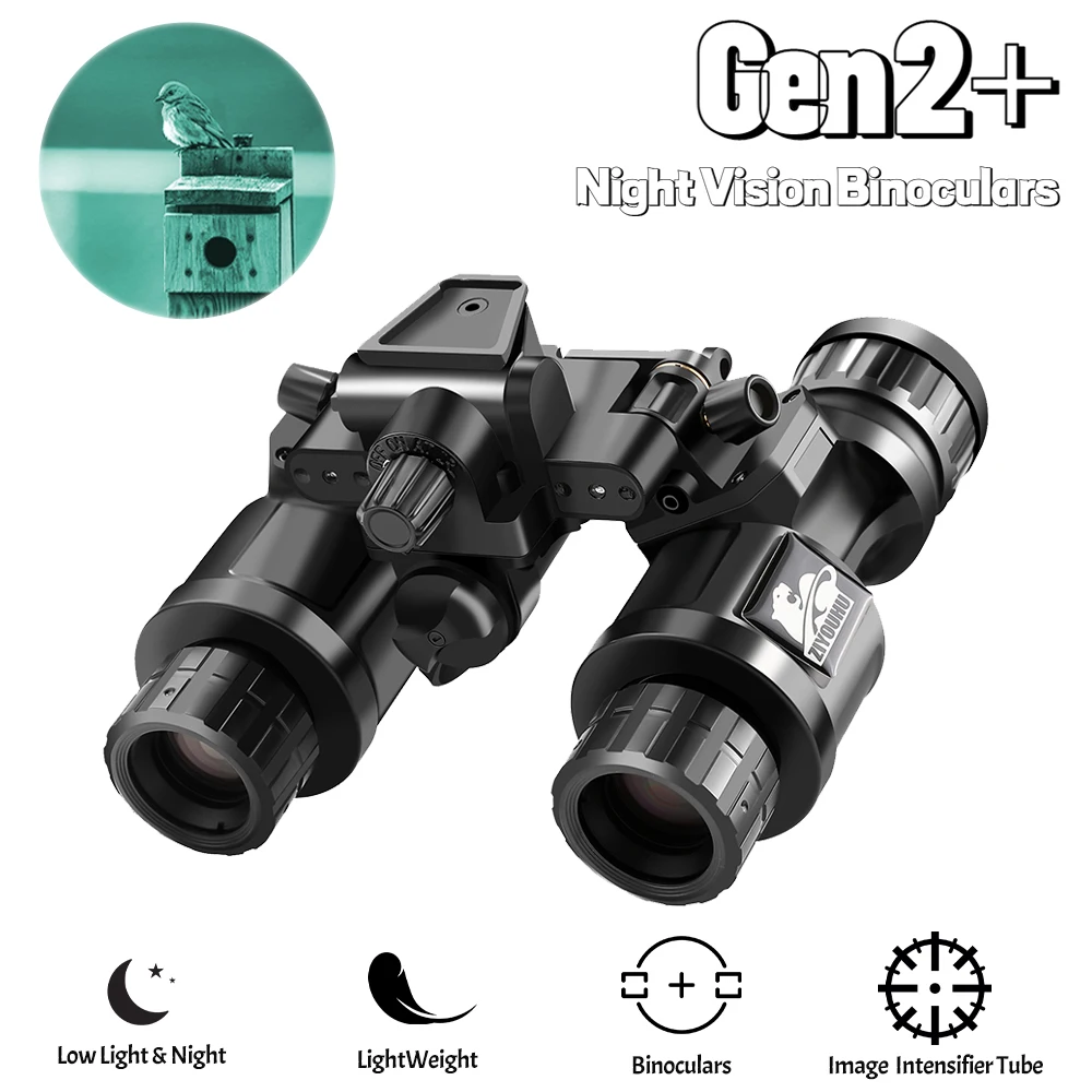 Head Mounted Binocular Gen2+ Low Light Night Vision Goggles IR White Phosphorescence Image Intensifier Tube for Darkness Patrol