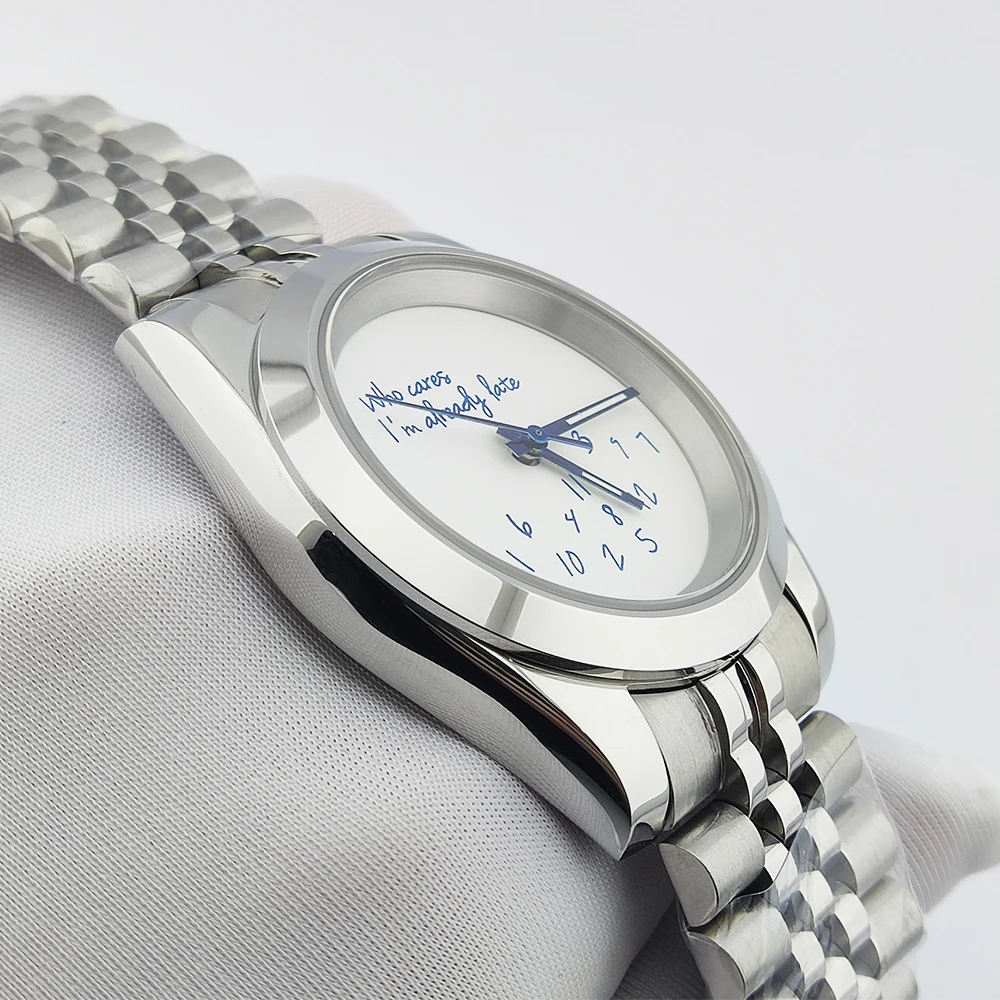 39mm nh35 Watch Men Watch No Logo Blue Text Dial Watches for Man Sapphire Crystal Glass Automatic Movement