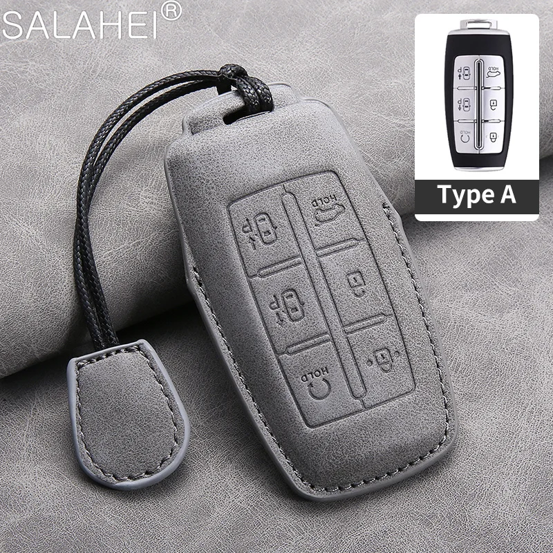 

Leather Car Remote Key Case Fob Cover Shell Fob For Hyundai Genesis G80 GV70 GV80 GV90 2019 2020 2021 2022 Keychain Accessories