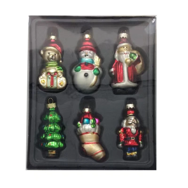 Christmas Hand-painted Decoration Pendant Manually Blown Glass Handicraft Pendant Set Of 6