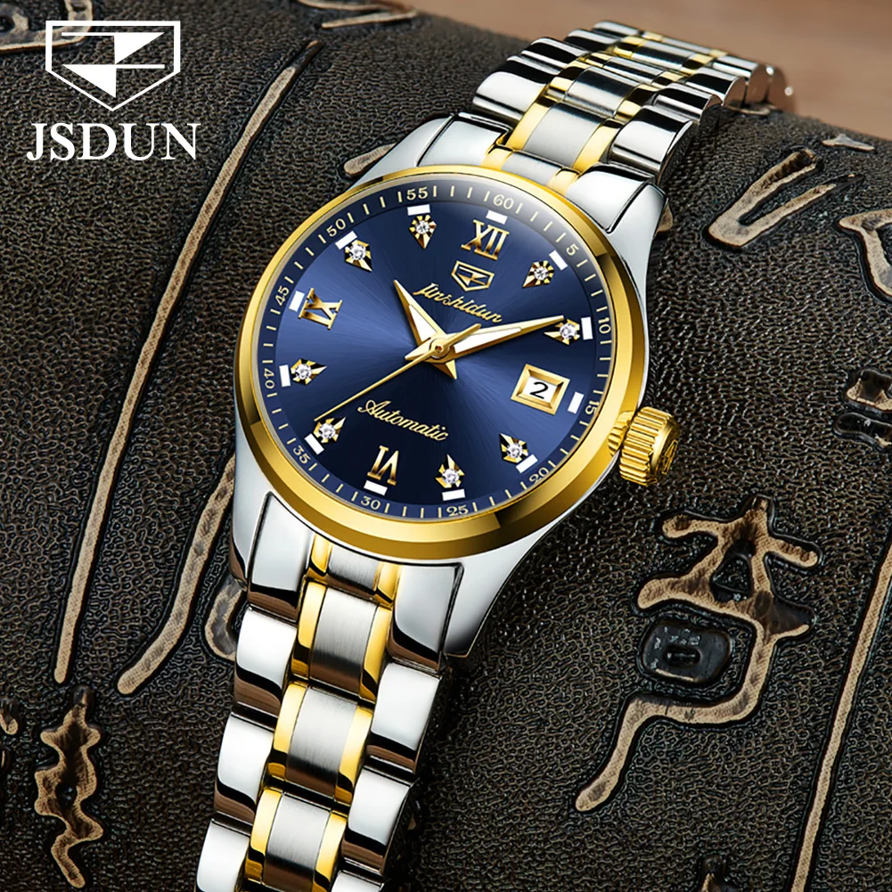 JSDUN Luxury Brand Women Watches Calendar Week Automatic Mechanical Watch Waterproof Luminous Gift Bracelet Original Lady Watch