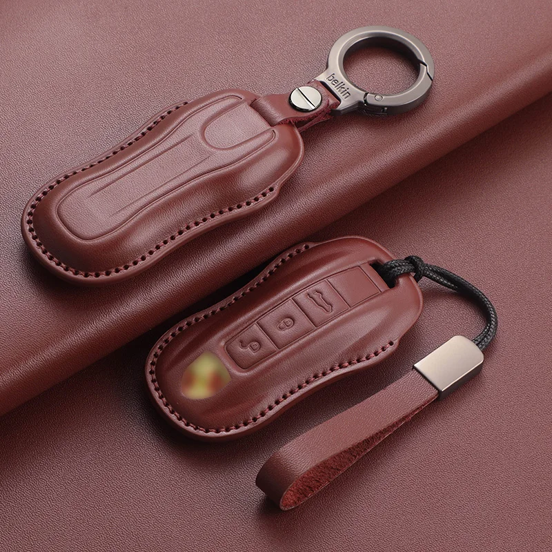 Fashionable and Avant-garde Foldable Full Grain Cow Leather Car Key Case for Macan Cayenne 718 Panamera 911 Taycan