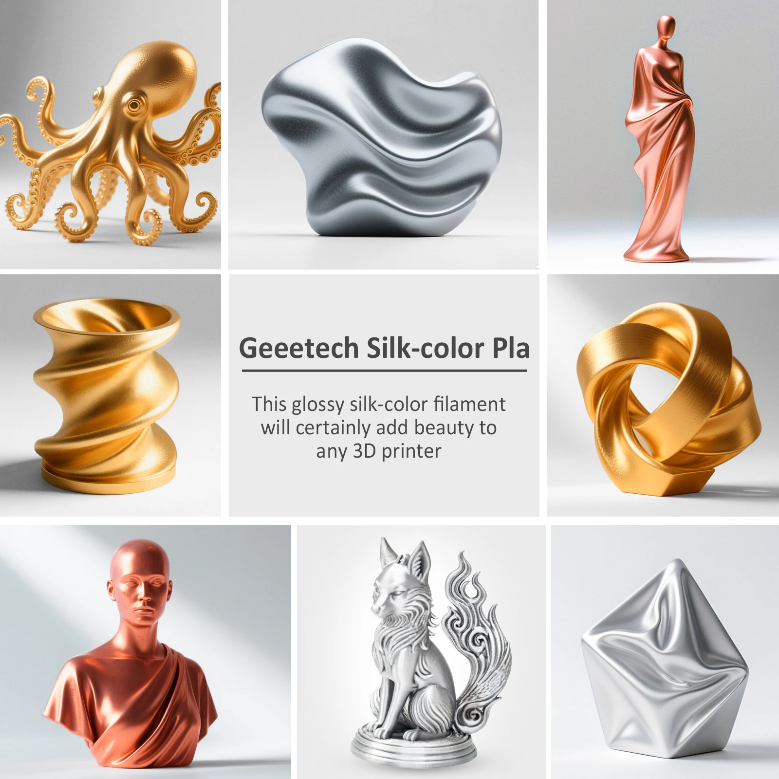 GEEETECH Silk PLA 3d Filament Wire 1kg 1.75mm Spool Wire Materiał do drukarek 3D Wkłady do druku 3D, szybka dostawa Opakowanie próżniowe — zdjęcie produktu 6