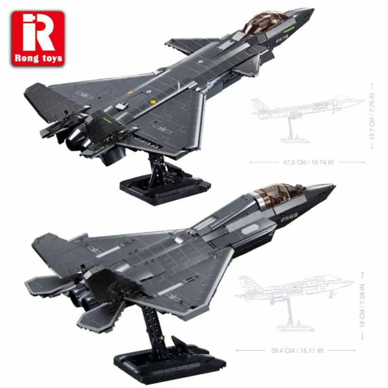 

Modern Military Plane WW2 J-20 J-35 Stealth Jets Fighter Building Blocks World War 2 Air Force Aircraft Bricks Model Kit Toys