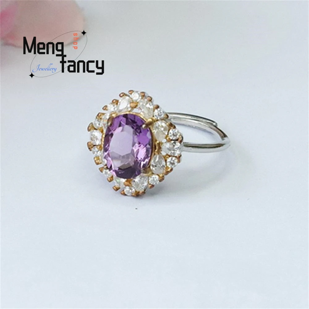 S925 Silver With Natural Amethyst Ring Purple Coloured Gemstone Exquisite Wedding Souvenir High-grade Elegant Fashion Jewelry