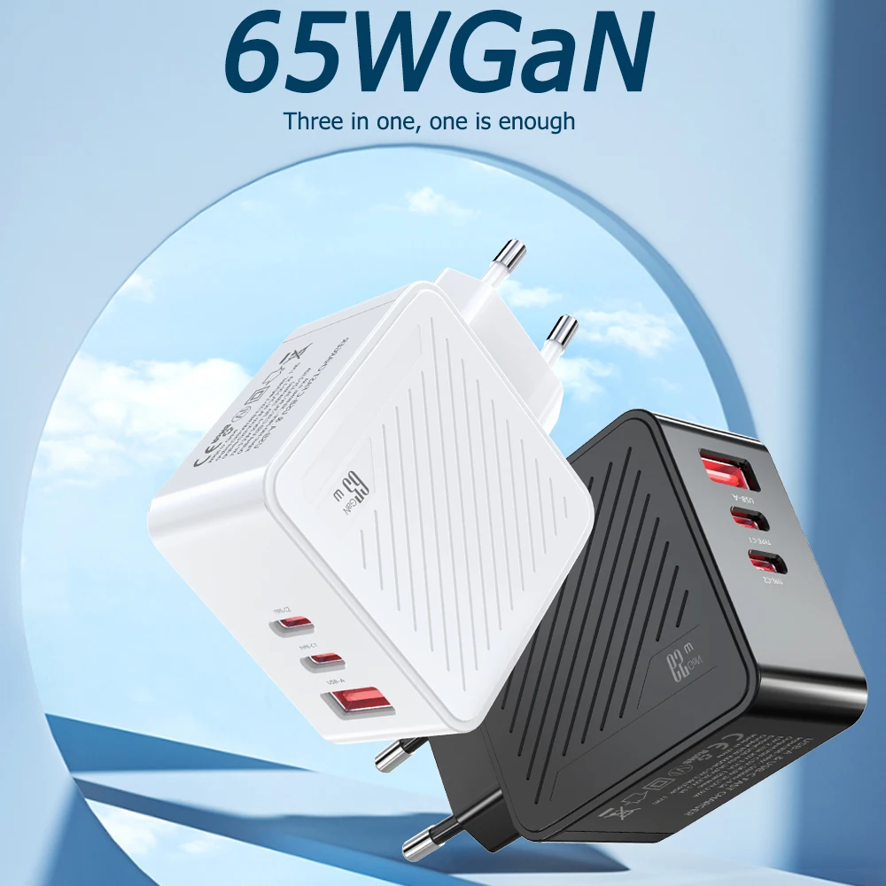 65W GaN USB Type C Fast Charger EU Plug High Speed Charging Adapter Portable Mobile Phone Fast Charger For iPhone Xiaomi Samsung