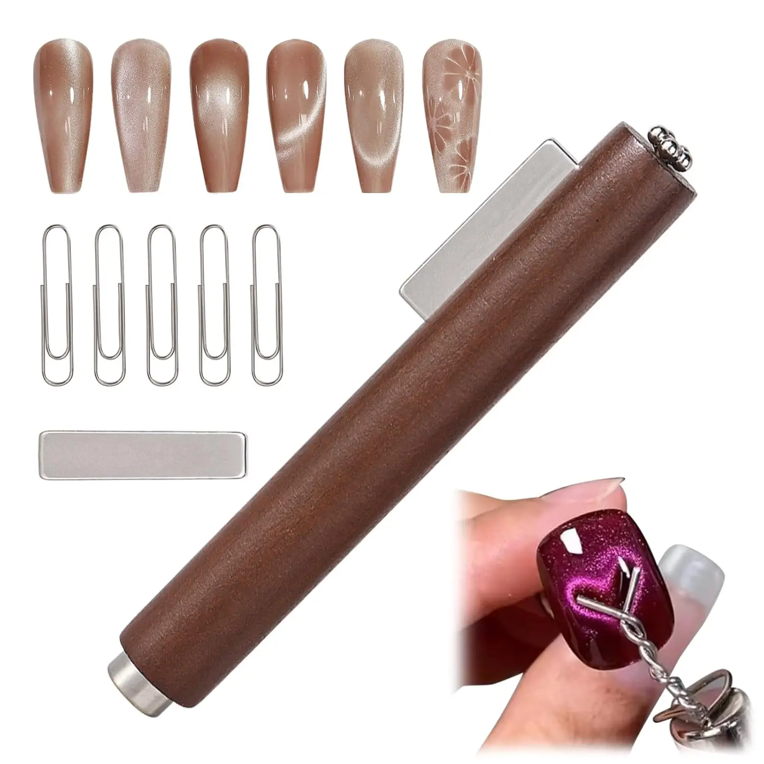 LINMANDA 3-in-1-Katzenaugenmagnet aus Holz, multifunktionaler Nagelmagnet, magnetischer Gel-Nagellack für Profis und Familien