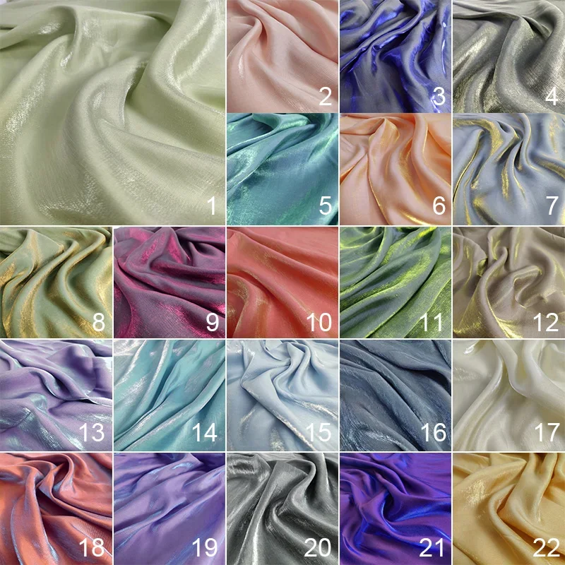 Gradient Color Changing Glass Silk Satin Fabric Shiny Crystal Iridescent Material for Hanfu Dress Stage Costume DIY Sewing view 6