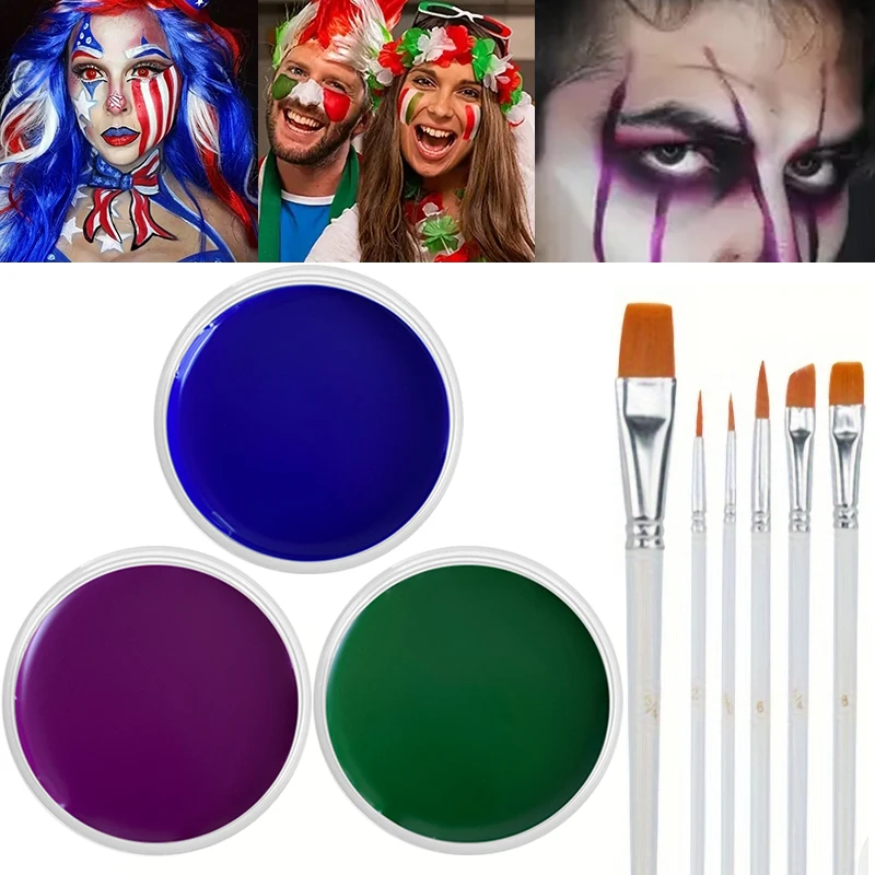 White Black Red Face Body Paint Set, 6 Brushes Included