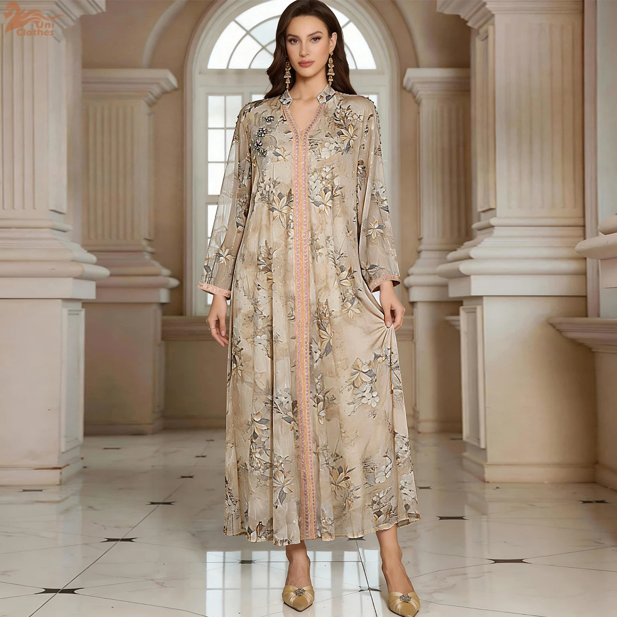 

Dresses Eid Muslim Abaya Kaftan Women Party Vestidos Jalabiya Diamonds Beading Ramadan Arab Long Robe Abayas Morocco Dubai Islam