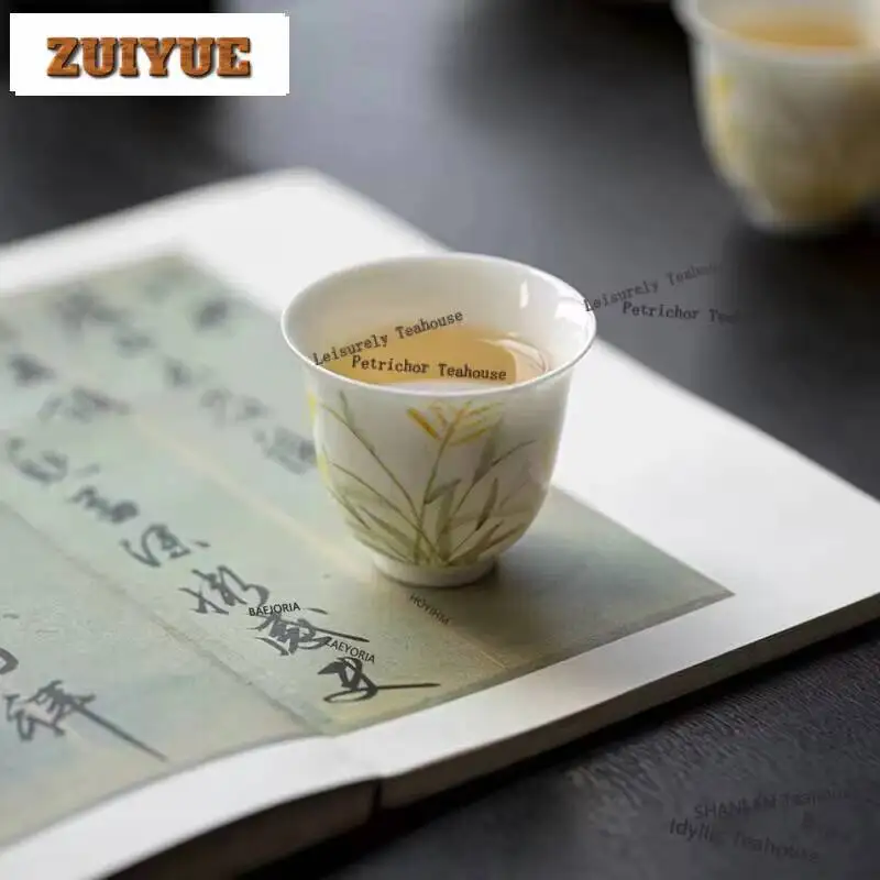 

85ml Hand-painted Gold Wheat Ear Tea Cup Handmade Thin Tire Master Cup White Porcelain Japanese Fragrance Gathering Cups Cha