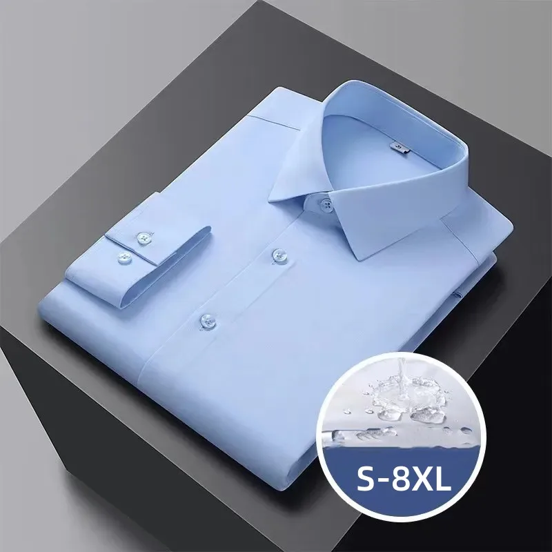 

New Stretch Men Shirt Bamboo Fiber Long Sleeve Anti-wrinkle Non-ironing Slim Fashion Casual Business Office White Shirts S-8XL