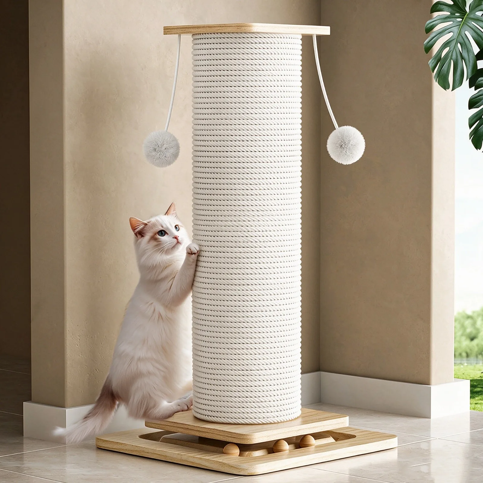 Katzen-Kratzbaum für Innenbereich Katzenspielzeug Kätzchen-Kratzturm mit Hängenden Ballspielzeugen Natürlicher Sisal-Seil Katzen-Kratzpfosten