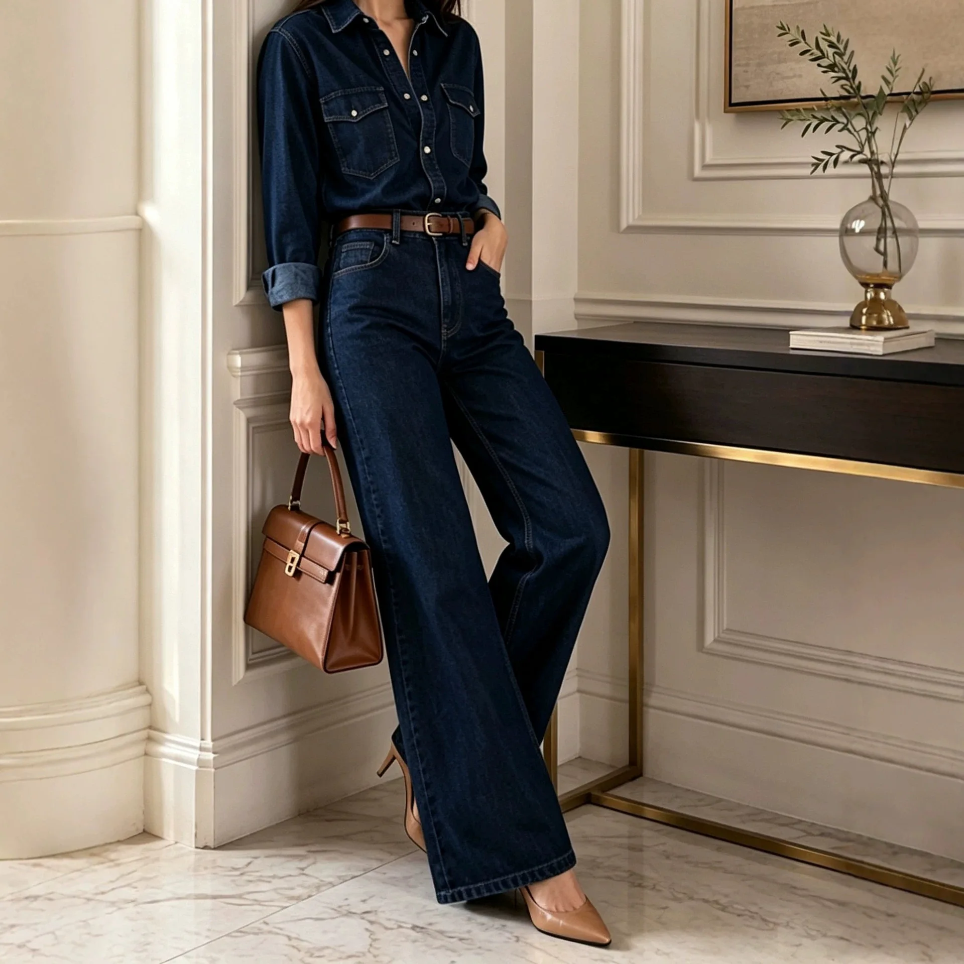 Tie Straight Leg Jeans Refined Commuter with Long Pants Elegant and Refined Regular Thickness Full Length Mid Waist Women Jeans