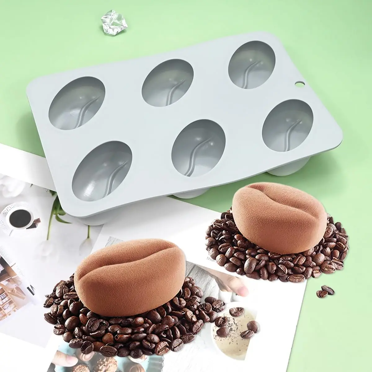 6 Cavity Coffee Bean Silicone Molds for Baking Non-Stick Fondant Candy Chocolate Mould Diy Soap Resin Cake Decorating Tools
