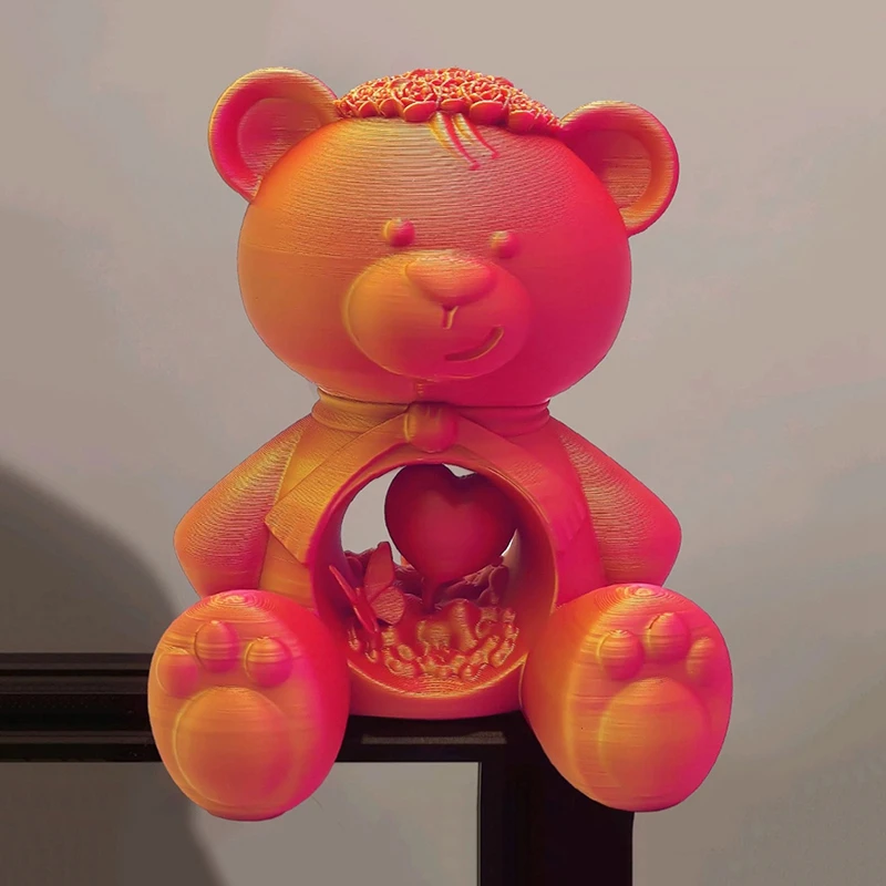 3D Printed Bear Hollow Out Cute Cartoon Love Roses Valentine's Day Gift Creative Office Desktop Crafts Ornaments Home Decoration