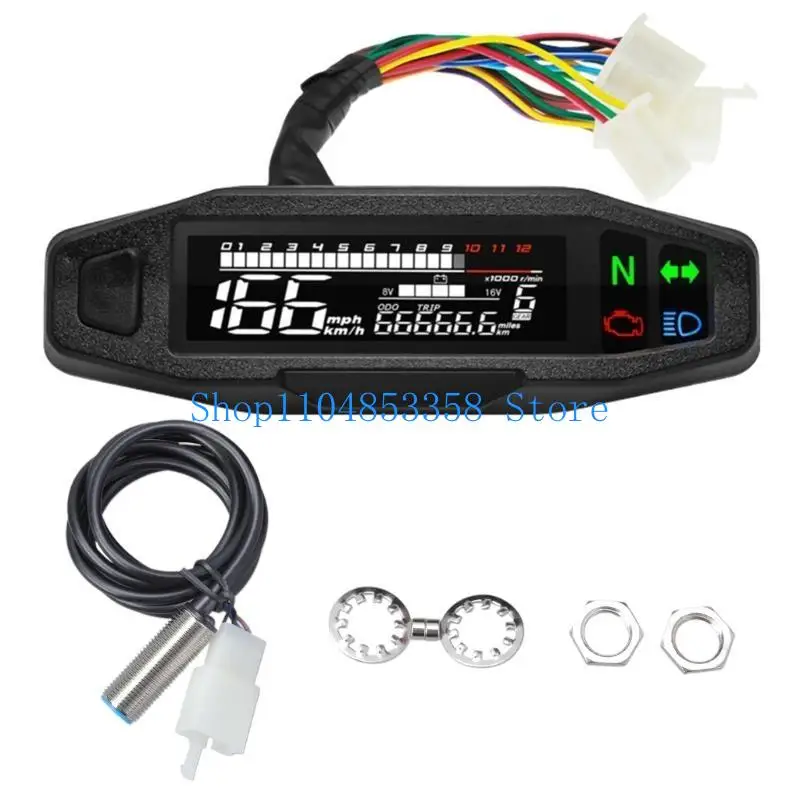 

652F Universally Motorcycle Meter Speedometer Digital Odometer with Turn Indicators 12000RPM Meter Tachometer
