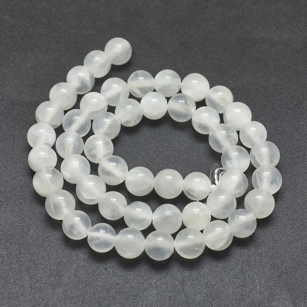 1 Strands 8mm Natural Round Selenite Beads Strands