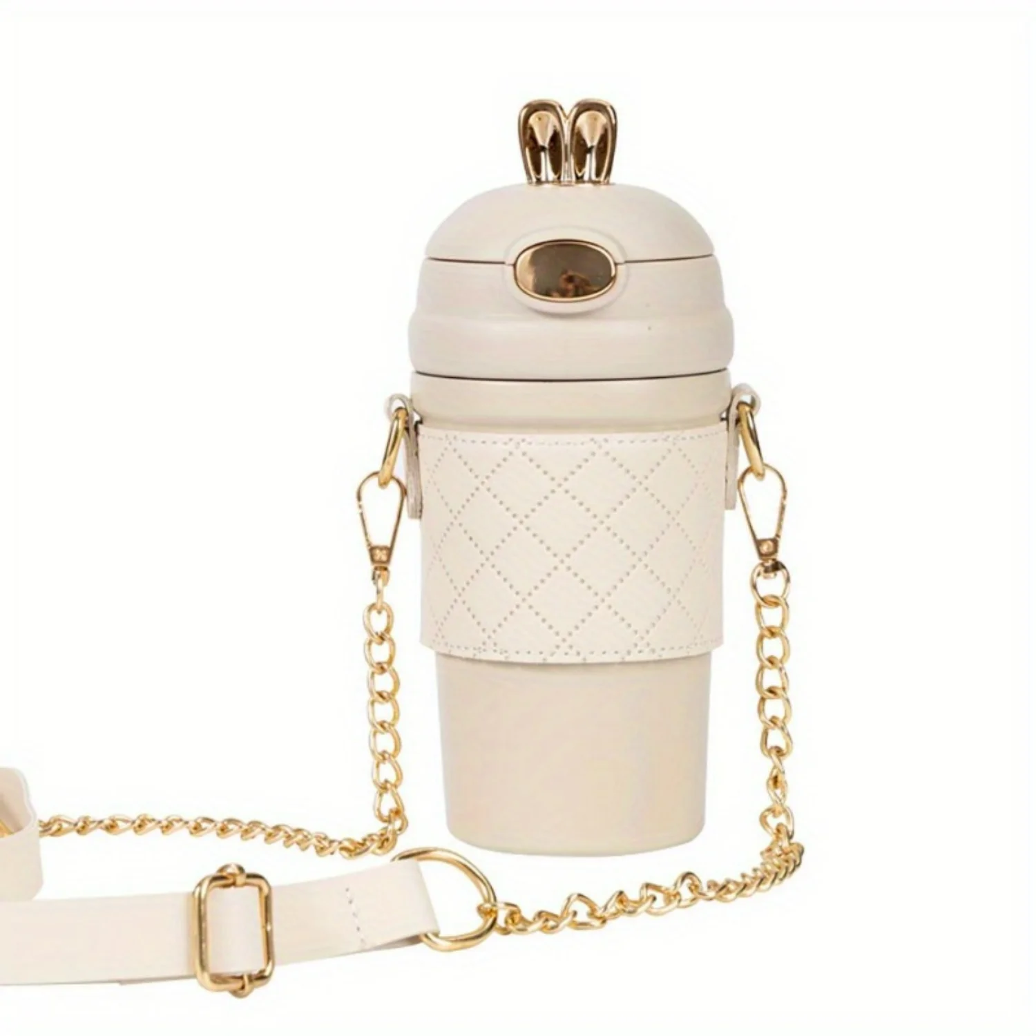 

Chic Crossbody Bunny Bottle Stylish Insulated Straw Bottle 420ml