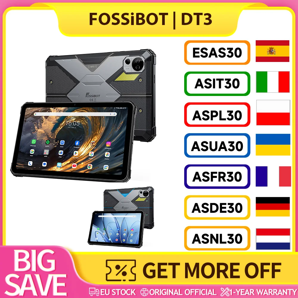 Tablette robuste FOSSiBOT DT3 5G, Android 15, écran 10,4 pouces 1200x2000, 12 Go de RAM, 256 Go de ROM, batterie 21560 mAh, charge rapide 66 W, WiFi 6, appareil photo 64 MP + 32 MP, lampe torche LED,