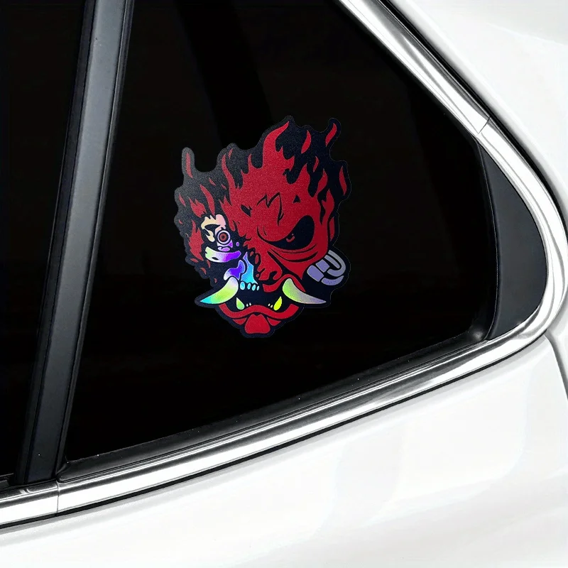 

1PC Cyber Oni Samurai Waterproof Vinyl Sticker Set – 2 Styles Red/Holographic Decals for Car & Motorcycle Decor
