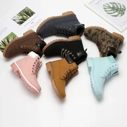 Large Size 46 Casual Work Shoes British Pink Lace-up Short Boots Couple Model Non-slip Sneakers Fashion High Top Leather Boots