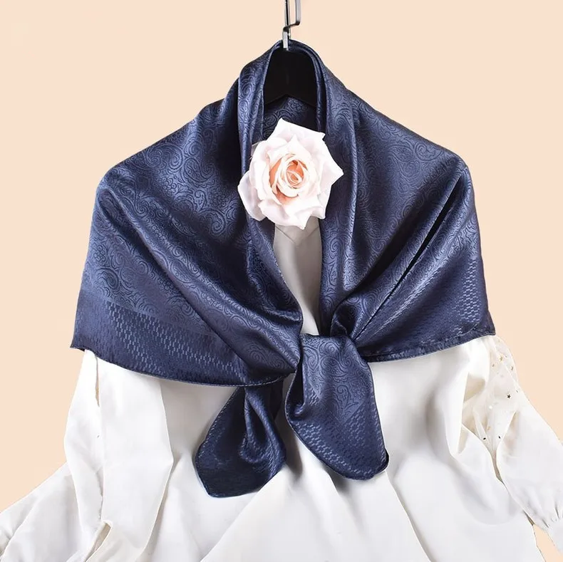 Luxus Blumendruck Seide Quadrat Schal Frauen Weiche Satin Kopftuch Halstuch Kopf Hijab Dame Stirnband Foulard Tasche Ribbo 90x90 cm – Detail 9