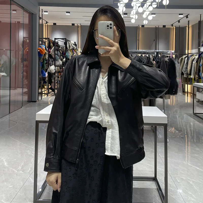 Women's Genuine Leather Jacket 3 Colors Spring Autumn Coat Casual Style Lady Fashion Streetwear Coat Real Leather JFB6-24043