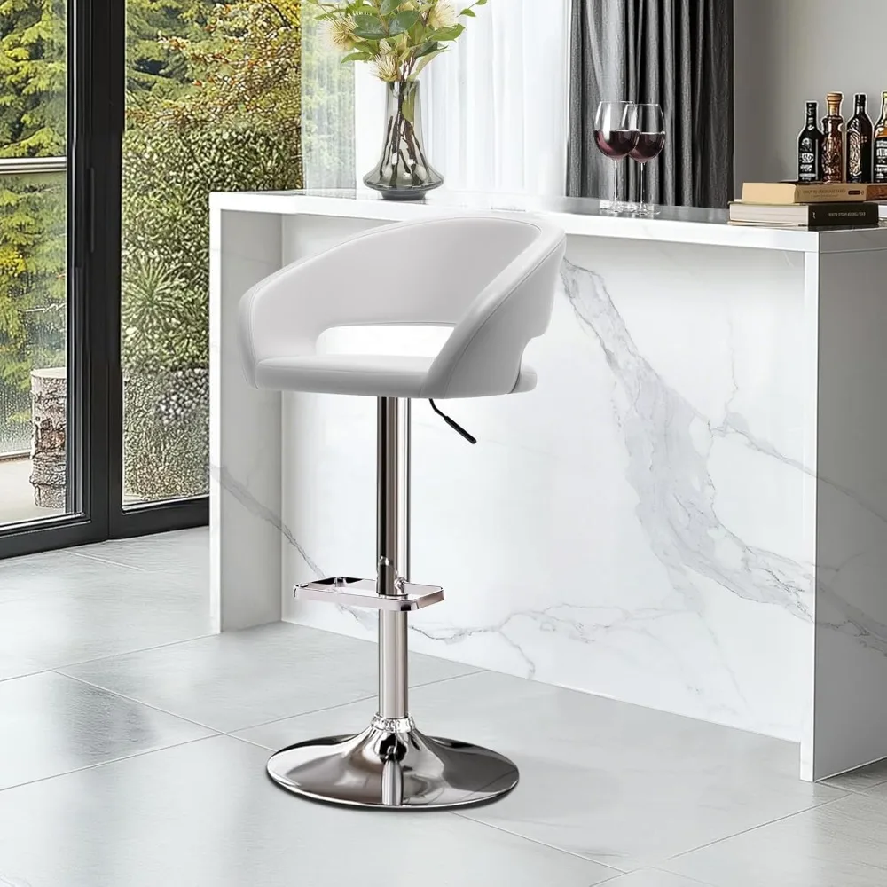 

Adjustable Swivel Bar Stool with Arms, Hollow Back & Footrest, Modern PU Leather Counter Height Stools, Gas Lift Bar Chair.