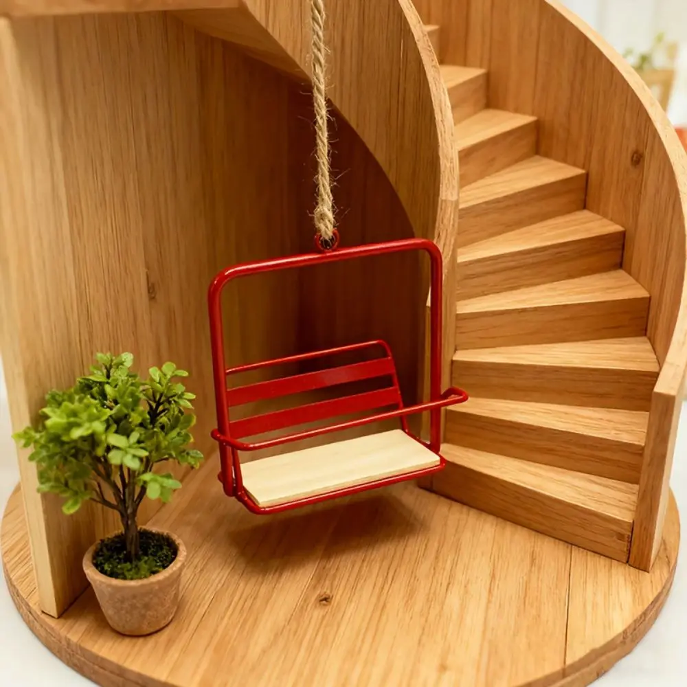 Red Green Dollhouse Chair-lift Decoration Fairy Garden Iron Frame Dollhouse Cable Car Chair Layout Model Photo Props