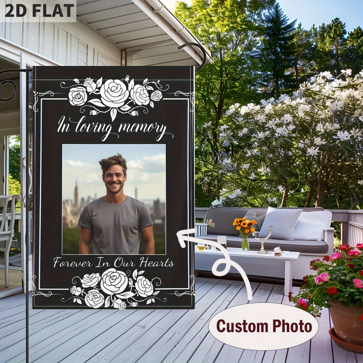 

1pc 12x18-inch personalized memorial garden flag(ONLY FLAG), Customizable with photos, and "In Loving Memory”, Polyester Fabric