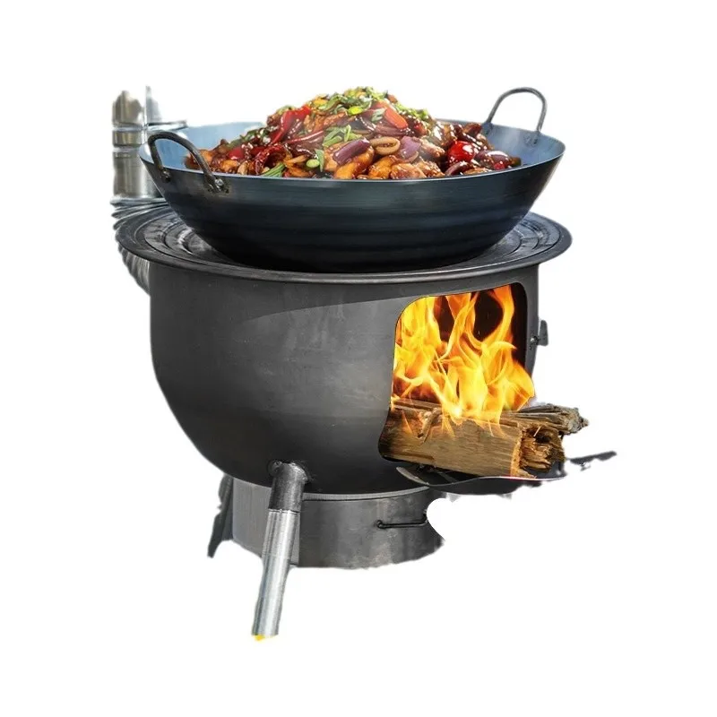 Rural wood stove, household firewood stove, large cauldron, mobile stove, outdoor ground pot, firewood and iron pot, mobile fire