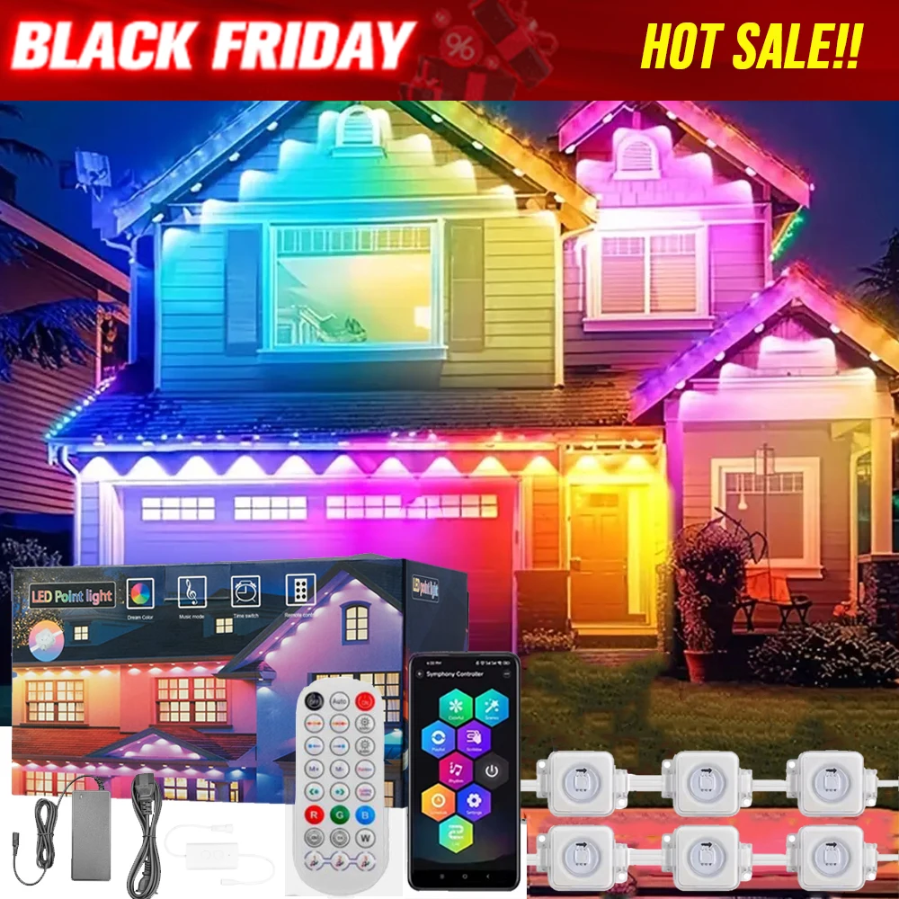 15/30M Permanent Eaves Light LED Smart Outdoor RGBIC Lamp w/Remote for Full House Party Halloween Holiday Eaves Light Decor