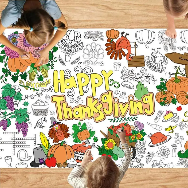 Thanksgiving Activity Poster 72X33Inch Banner Paper Thanksgiving-theme Paper Coloring Banner/Table Cover Thanksgiving Crafts For