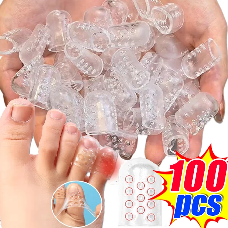 5-100pcs Transparent Silicone Toe Covers Women Gel Little Toes Protector Tube Foot Care Finger Caps Elasticity Prevents Blisters
