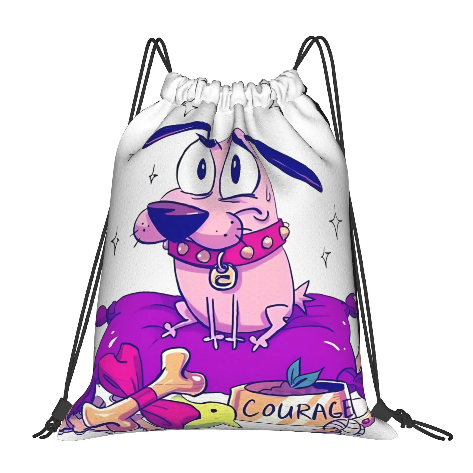 Courage cute pink dog heart Portable Travel Riding Gym Drawstring Storage Sporty Backpacks