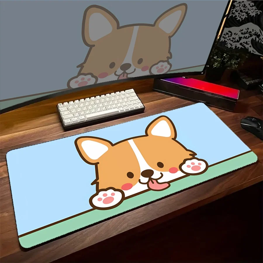 Gaming Mousepad Kawaii Dog Smile XXL Large Mouse Pad Locking Edge Mouse Mat Gamer Keyboards Pads Rubber Large Desk Mats