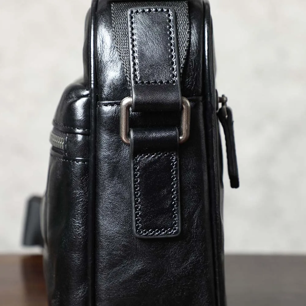 Echte Leder-Umhängetasche für Herren, einfache Rindsledertasche, hochwertiges, pflanzlich gegerbtes Leder, modischer Casual-Stil. – Detail 13