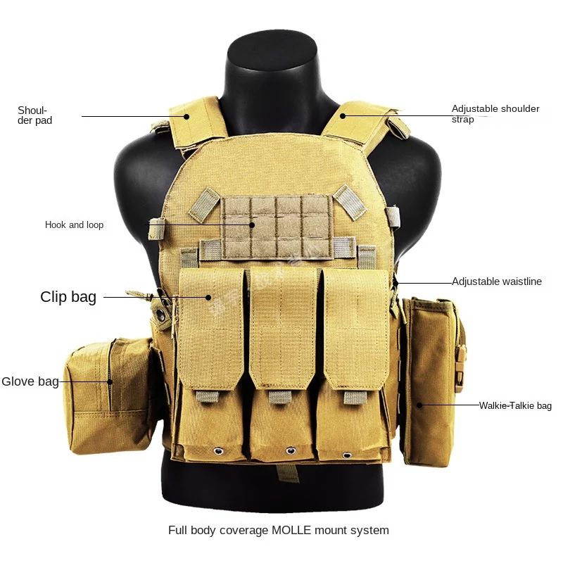 6094 Military Tactical Vest Body Armor Combat Army Wargame Pouch Molle Gear Vest Cs Hunting Plate Carrier Airsoft Accessories