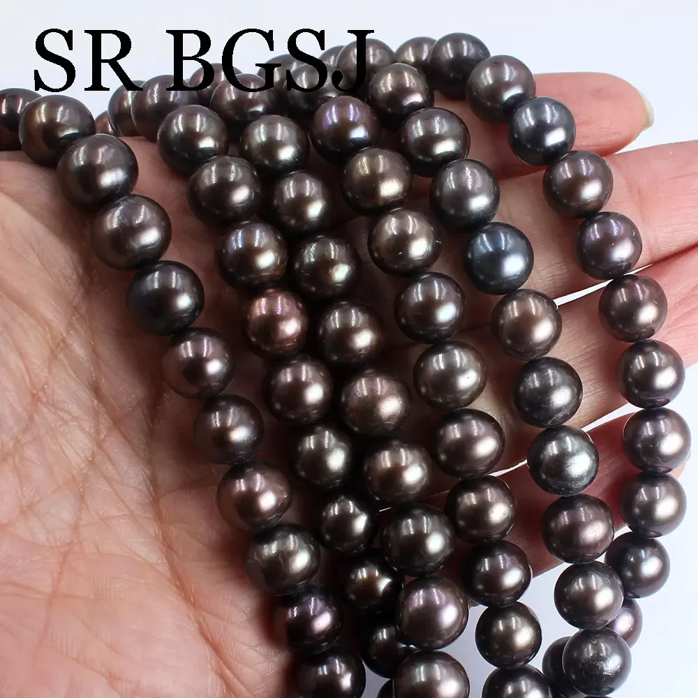 

10-11mm 15inch High Quality AAA Brown Natural Freshwater Real Pearl Round Pearls Spacer Beads